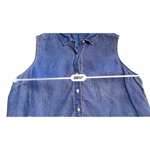 Tommy Bahama Women Sea Glass Breezer Top Blue 100% Linen Size Large Summer - Picture 6 of 12